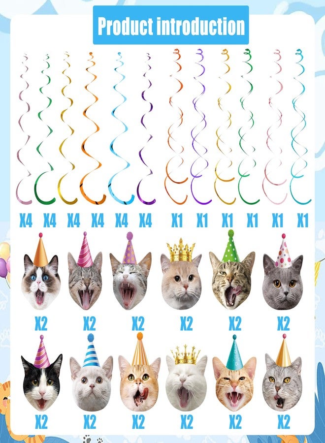 Maniaacer 30 PCS Cat Theme Hanging Swirls Decorations Pre-Strung Kitten Birthday Party Decorations Pet Cats Hanging Cutouts Ceiling Streamers for Kids Baby Shower Cats Lovers Pet Birthday Party Decor - Image 2